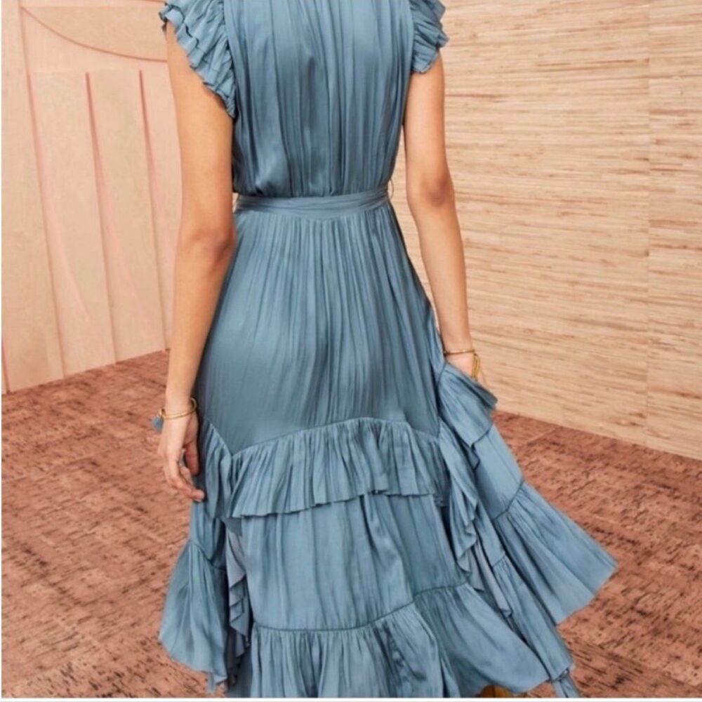 Ulla Johnson Abella Pleated Ruffle Midi Dress Atlantic Blue Size 10 - Picture 2 of 12
